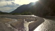 Aerial flight close above mountain river "Isar"
