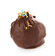 Delicious dark chocolate candy with colorful shavings isolated o