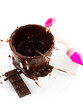 Cup of hot chocolate cocoa flow isolated on white background, cl