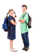 School kids over white background