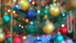 Christmas garland lights on New Year pine tree out of focus.