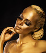 Stage. Theater. Woman in her Dreams. Golden Color. Jewelry