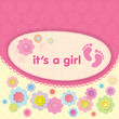 Greeting card with the birth of a girl. Applique flowers.