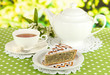 Delicious poppy seed cake with cup of tea
