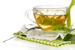 Glass cup of tea with linden isolated on white