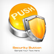 Illustration: Yellow button with shield, Yellow button with shield,