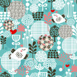 Vector: Cute seamless pattern with birds, hearts and flowers. Cute seamless pattern with birds, hearts and flowers.