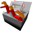 Vector: Diagram of a house with falling business arrows Diagram of a house with falling business arrows