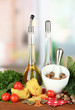 Photo: Composition of mortar, pasta and green herbals, Composition of mortar, pasta and green herbals,