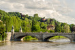 Turin, bridge on river Po and hills