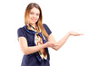 Photo: Young woman gesturing with hands Young woman gesturing with hands