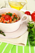 Delicious rice with vegetables and herbs in pot
