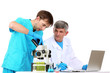Physician and assayer during research isolated on white