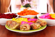 Stuffed cabbage rolls on table at home