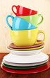 Mountain colorful dishes on wooden background