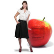 Woman with Red Delicious Apple with Nutrition Label