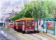 streetcar watercolor sketch