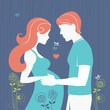 Vector: Silhouette of couple. Background with regnant woman and her husb Silhouette of couple. Background with regnant woman and her husb