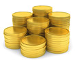 Pile of golden coins isolated on white background
