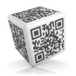 White qr code cube isolated on white