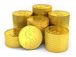 Pile of golden coins with dollar symbol isolated on white