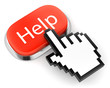 Red button with Help text and computer hand cursor