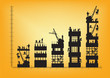 Vector construction worker silhouette at charts and graphs