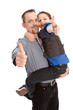 Vater und Sohn isoliert mit Daumen hoch