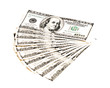A heap of 100 dollar banknotes isolated on white