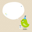 Vector: Green Bird Birthday Gift Speech Bubble Beige Dots Green Bird Birthday Gift Speech Bubble Beige Dots