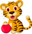 cute baby tiger posing with pink ball