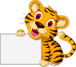 cute baby tiger with blank sign