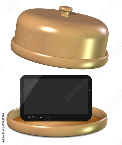 Illustration: Computer tablet on a tray Computer tablet on a tray