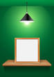Wood shelf with photo frame. Vector illustration template design