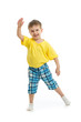 Funny kid boy dancing  isolated on white