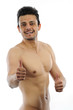 Muscular Man pointing OK isolated white background