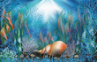 Underwater wallpaper with seashell. vector