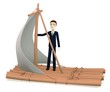 3d render of cartoon characer on raft