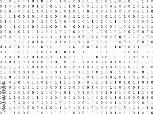 Vector: Flat binary code screen listing table with red digit Flat binary code screen listing table with red digit