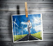 Photo of businessman running on a road hung on a line