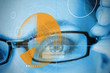 Photo: Woman wearing glasses with orange identification technology Woman wearing glasses with orange identification technology