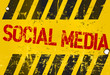 Vector: grungy social media sign, w. hazard stripes grungy social media sign, w. hazard stripes