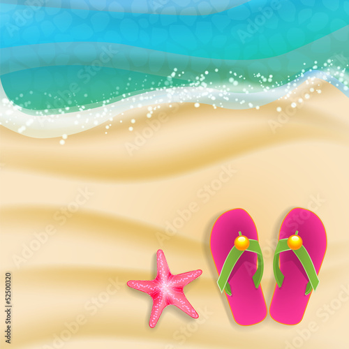 Vector: beach background with sandals and starfish beach background with sandals and starfish