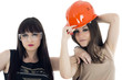Couple of women workers isolated on a over white background