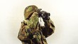 Masked soldier with binoculars.