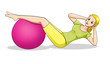 Cartoon illustration of a woman exercising using fitness ball