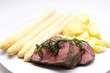 beef fillet with white asparagus and potatoes