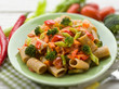 Photo: pasta with broccoli pepper and celery, selective focus pasta with broccoli pepper and celery, selective focus