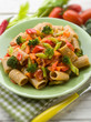 Photo: pasta with broccoli pepper and celery, selective focus pasta with broccoli pepper and celery, selective focus