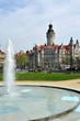 neues Rathaus in Leipzig mit Springbrunnen